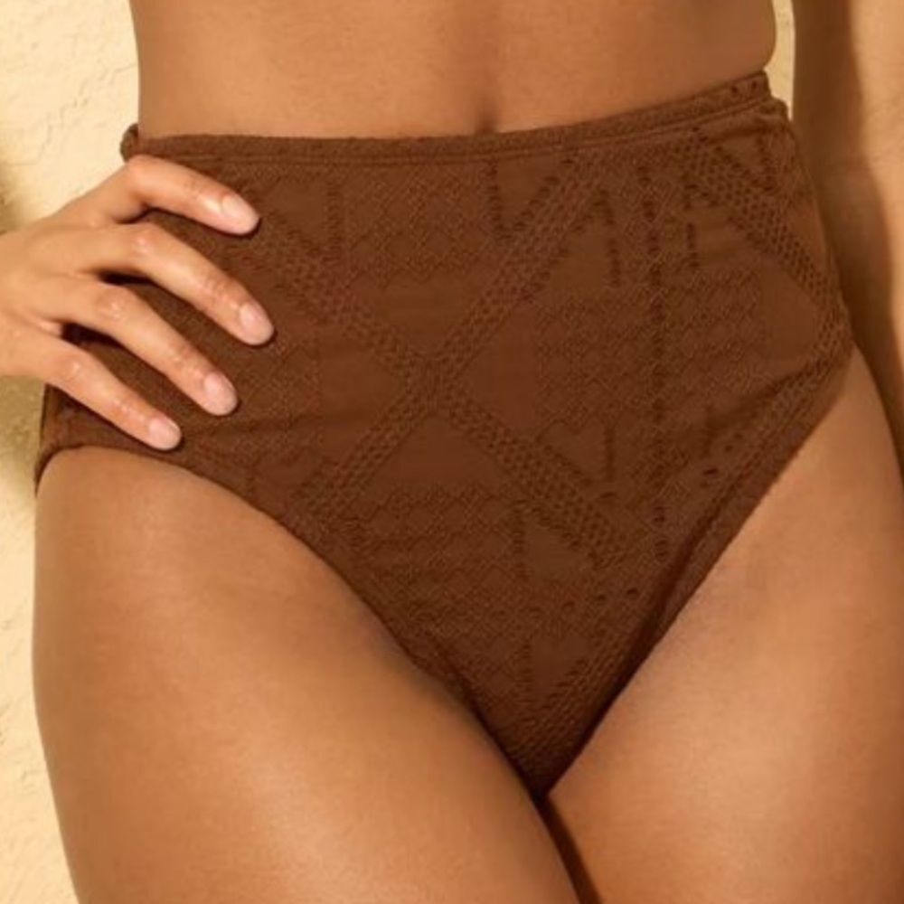 Shade & Shore Chocolate Brown Crochet High Waist Bikini Bottom,‎ Size S, NWT